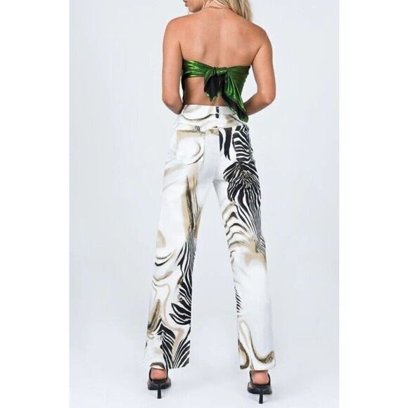 Princess Polly Alanna‎ Pants Multi Size 4 Zebra Stripes Black Brown Tan - Picture 3 of 7